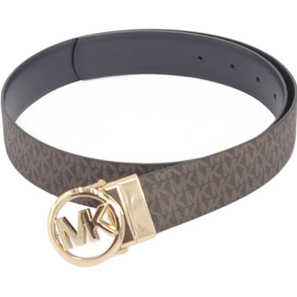 MICHAEL KORS 558385 BROWN MK/BLACK W/GOLD HARDWARE WOMENS REVERSIBLE BELT